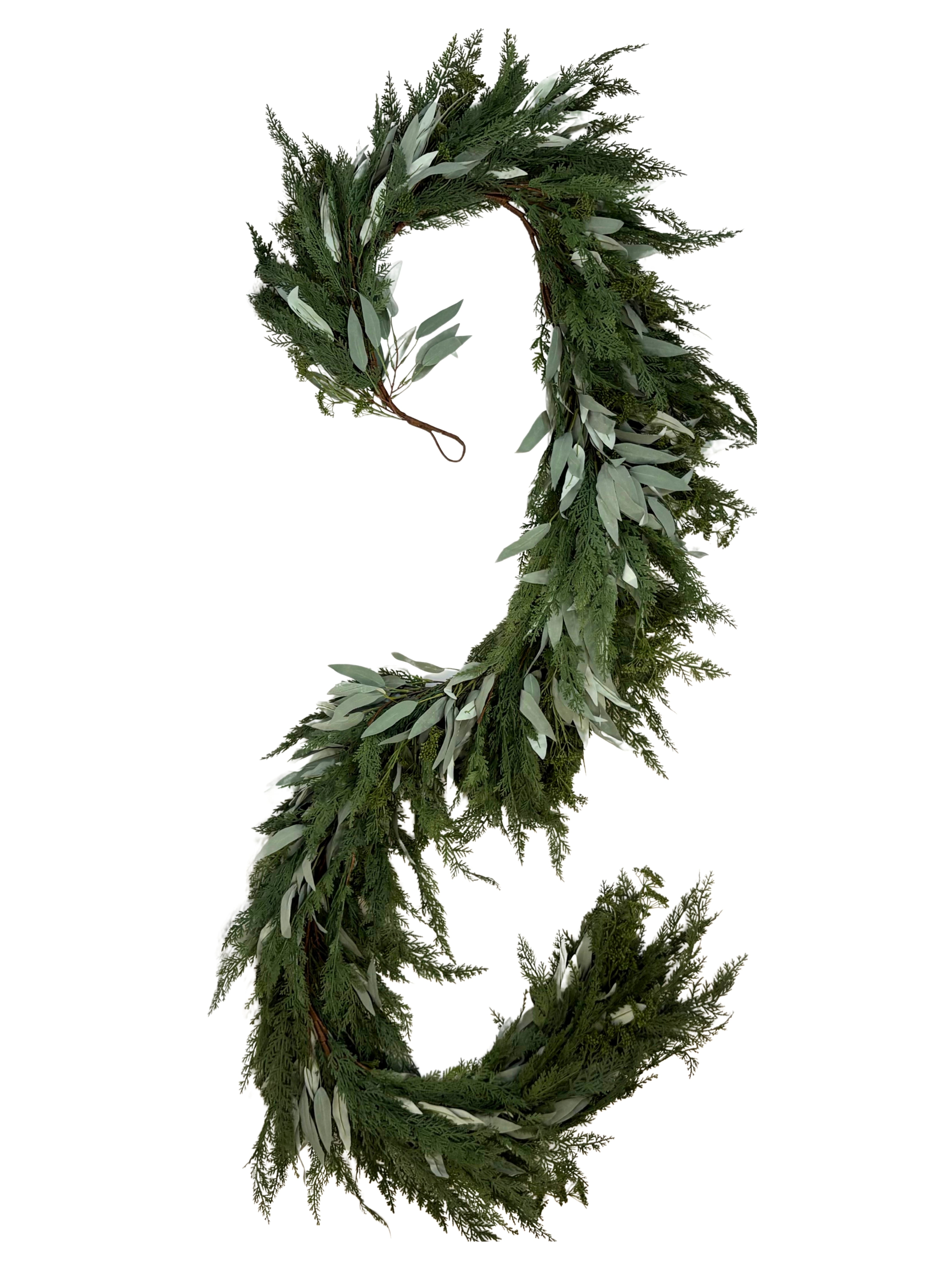 9’ Artificial Real-Touch Cedar and Long Leaf Eucalyptus Garland in - Garland photo