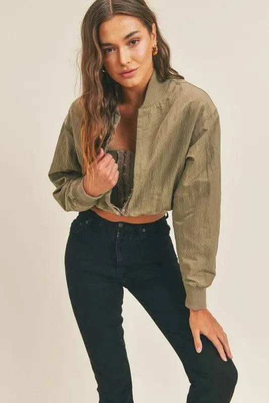 MABLE Long Sleeve Two Way Jacket in Olive - Outerwear photo