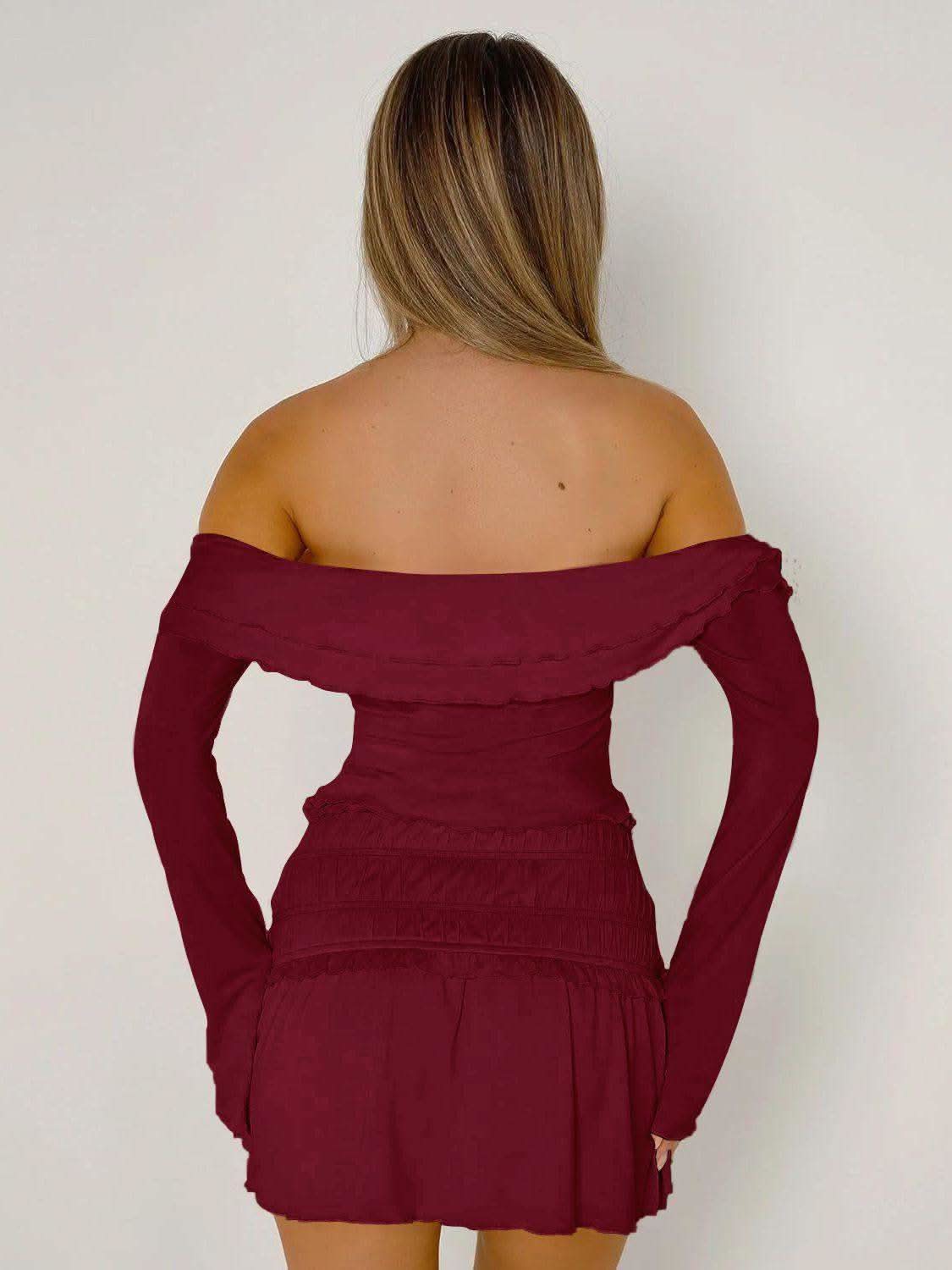 Devine Twisted Ruffled Off-Shoulder Long Sleeve T-Shirt in - tops photo