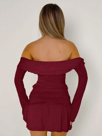 Devine Twisted Ruffled Off-Shoulder Long Sleeve T-Shirt in - tops photo