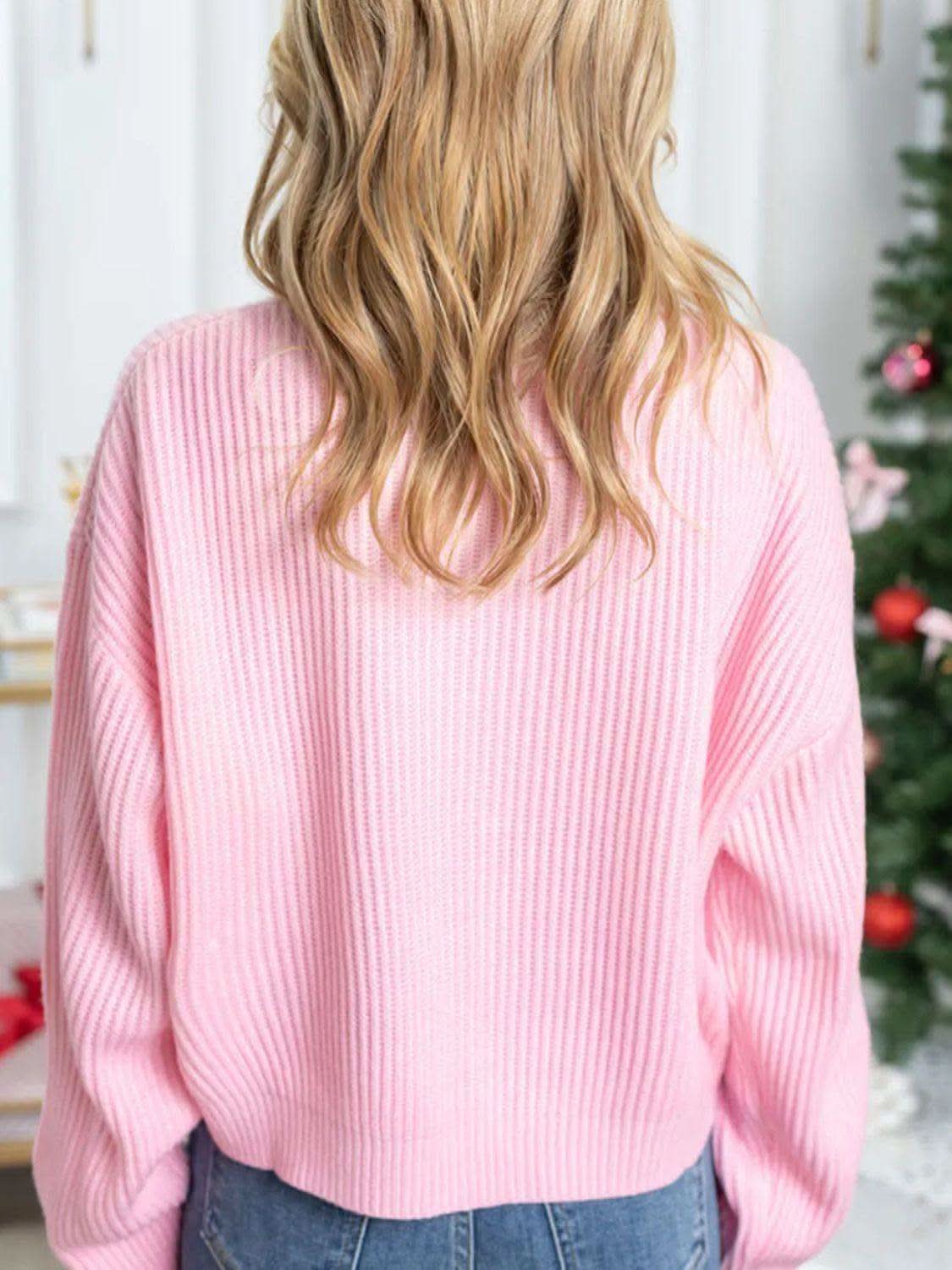 Merry & Bright Letter Round Neck Long Sleeve Sweater