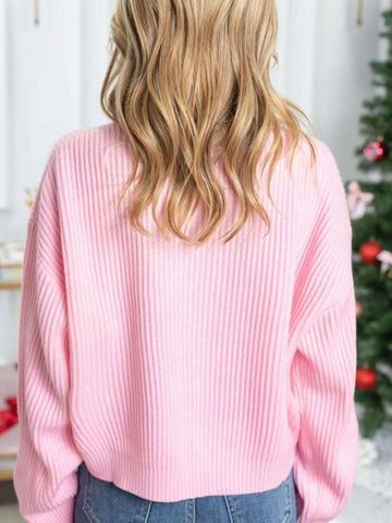 Merry & Bright Letter Round Neck Long Sleeve Sweater