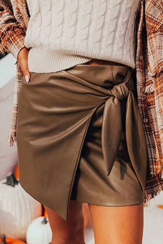 Bowknot Elastic Waist Mini Skirt in Brown - Skirts photo