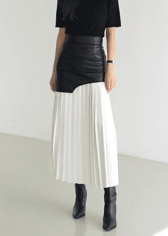 Pleated Contrast High Rise Skirt