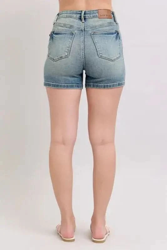 Judy Blue Full Size V-Front Vintage Wash Shorts Plus Size in - photo