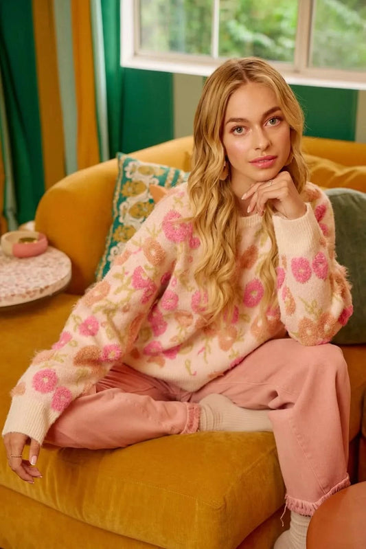 BiBi Towel Texture Floral Pattern Sweater in - photo