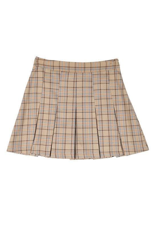 LILOU Plaid Pleated Mini Skirt