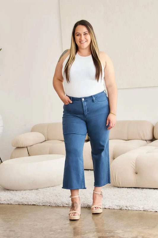 RFM Crop Chloe Full Size Tummy Control High Waist Raw Hem Jeans in - photo