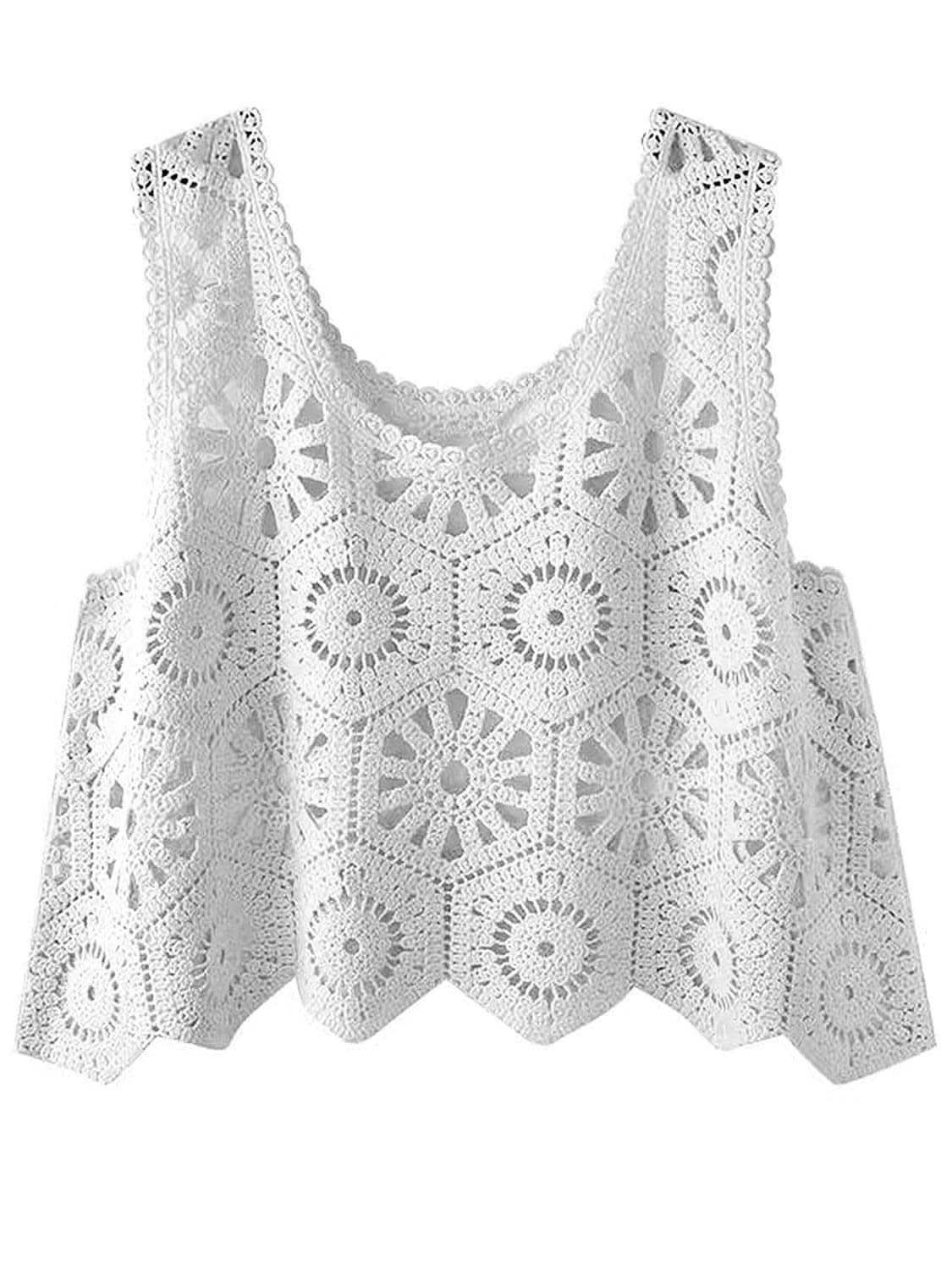 Karla Openwork Round Neck Knit Vest in White One Size - Vests photo