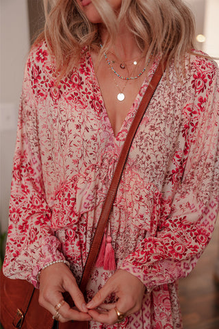 Melody Floral Tassel Tie Long Sleeve Mini Dress
