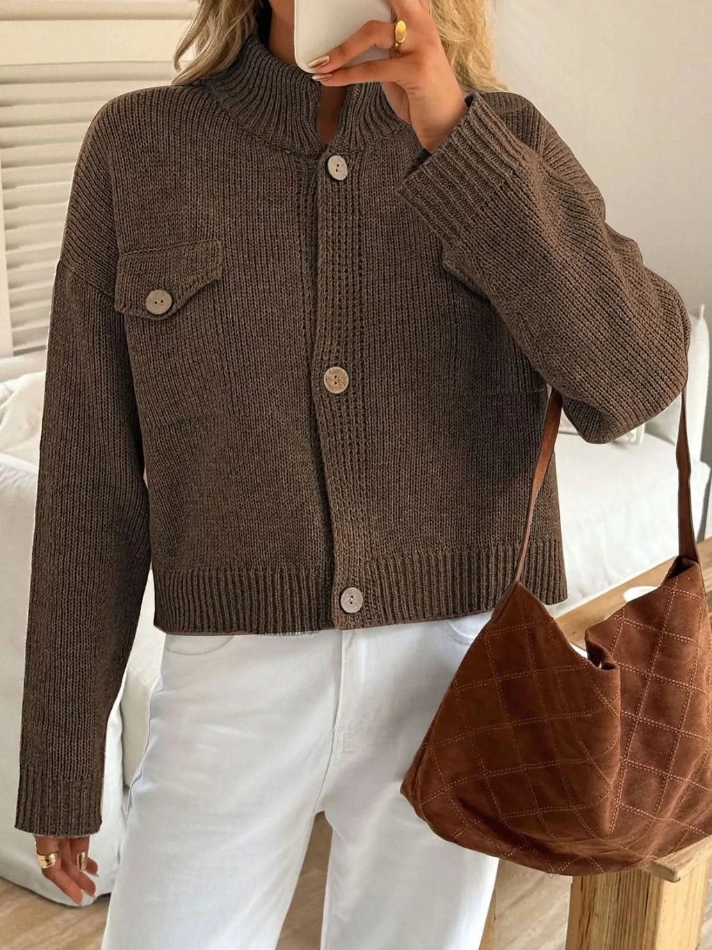 Button-Down Knit Cardigan in - photo