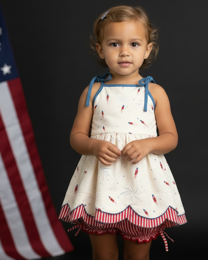 Scallop Tunic Set - Red, White, and Boom -