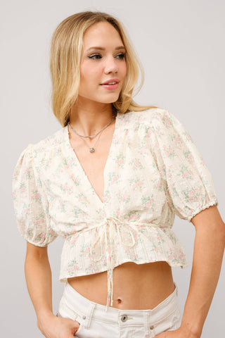 Petticoat Puff Sleeve Tie Front Peplum Top in - photo
