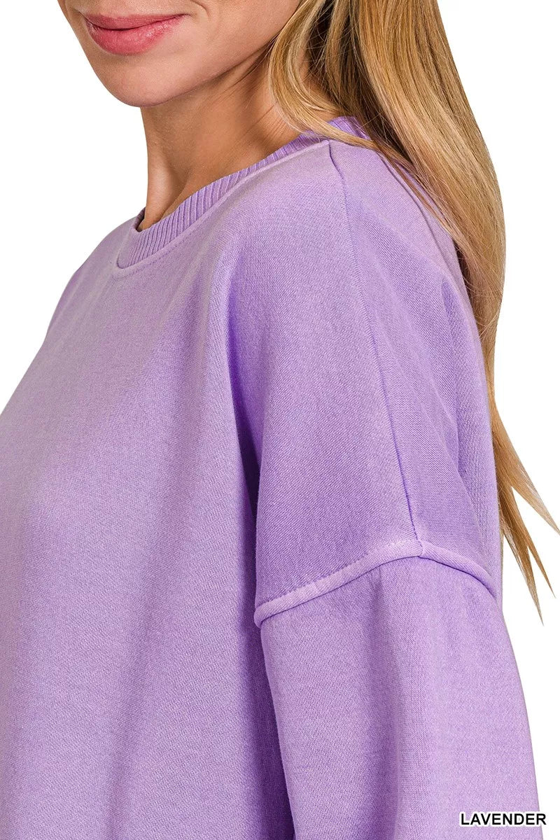 Zenana Pigment Dye Fleece Hi-low Hem Sweatshirt With Pocket - SwagglyLife Home & Fashion