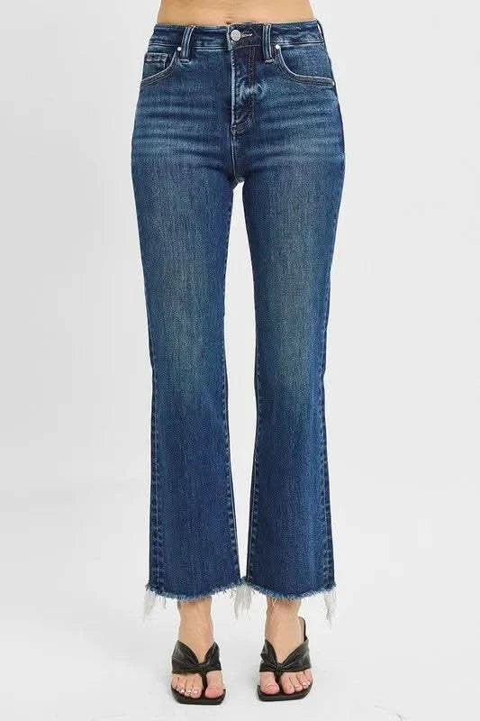 RISEN Full Size Tummy Control High Rise Crop Straight Raw Cut Hem Jeans Plus Size in - photo