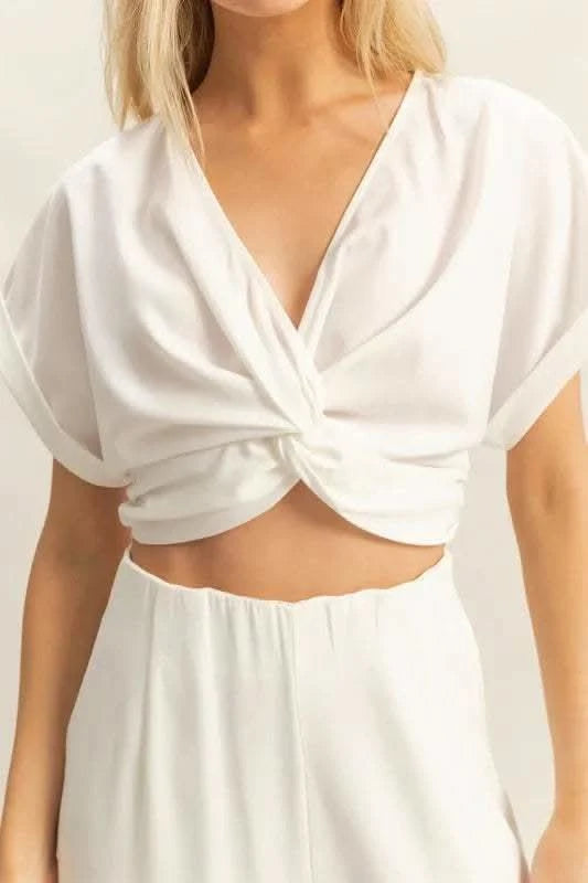 HYFVE Twisted Front Short Sleeve Top and Wide Leg Pants Set - SwagglyLife Home & Fashion