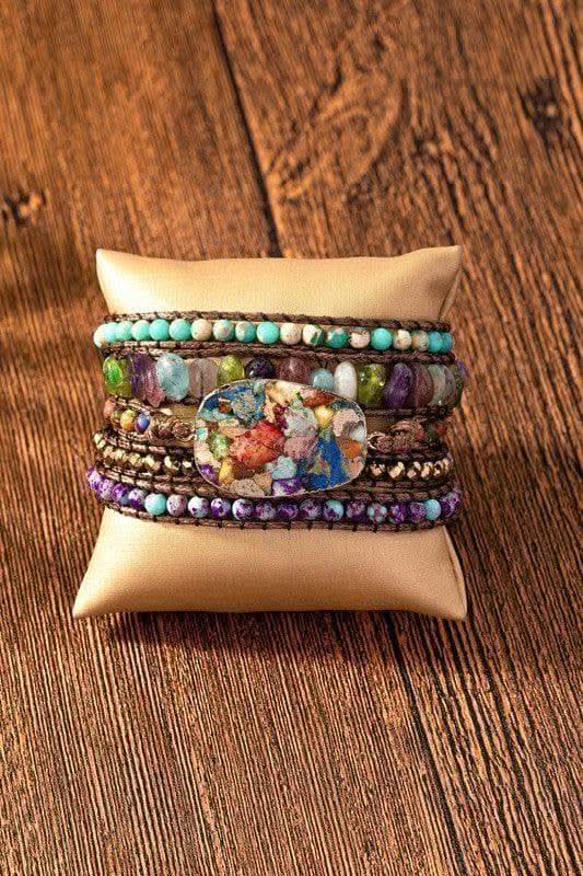 34 inch 5 Wraps Natural Stone Boho Bracelet, 4 Colors - SwagglyLife Home & Fashion