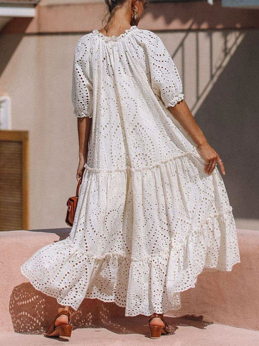 Tie Neck Half Sleeve Tiered Dress in - Dresses photo