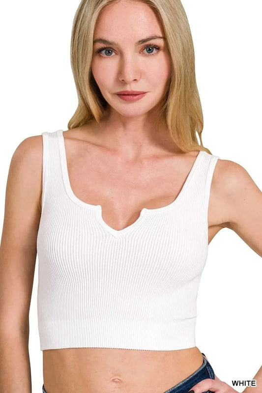 Zenana Seamless Split Neck Bra Tank Top in WHITE - photo