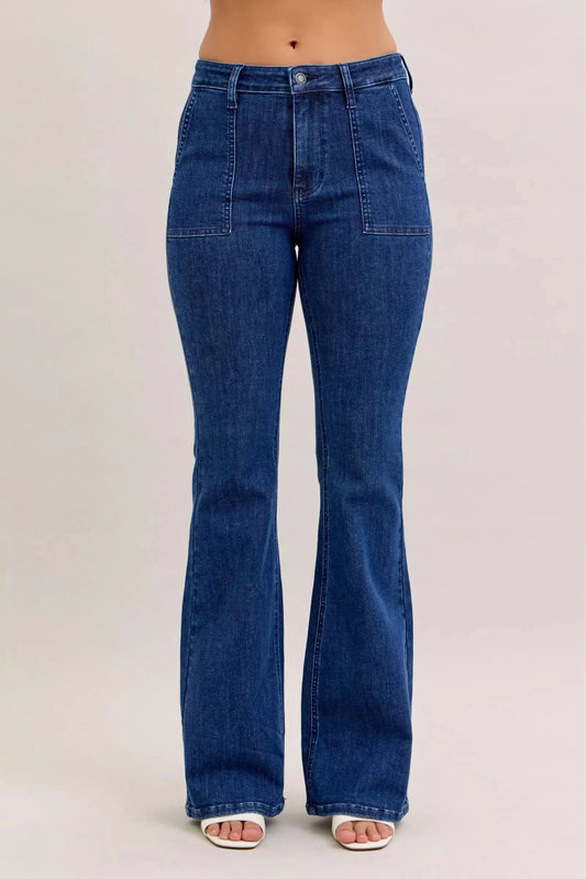 Judy Blue High Waist Flare Jeans with Front Patch Pockets in DK - photo