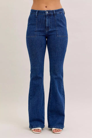 Judy Blue High Waist Flare Jeans with Front Patch Pockets in DK - photo