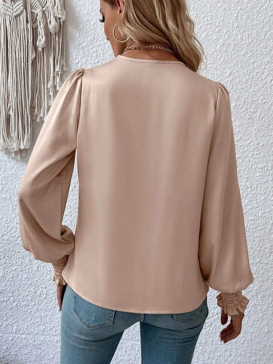 Surplice Smocked Lantern Sleeve Blouse in - Blouses photo