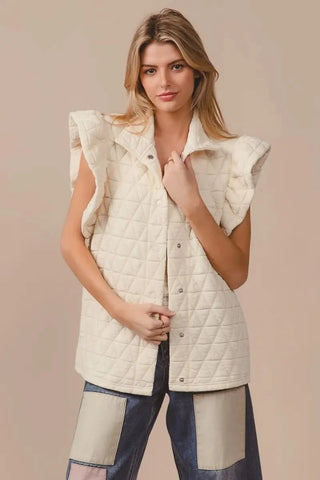 BiBi Quilting Knit Ruffle Sleeve Vest - SwagglyLife Home & Fashion