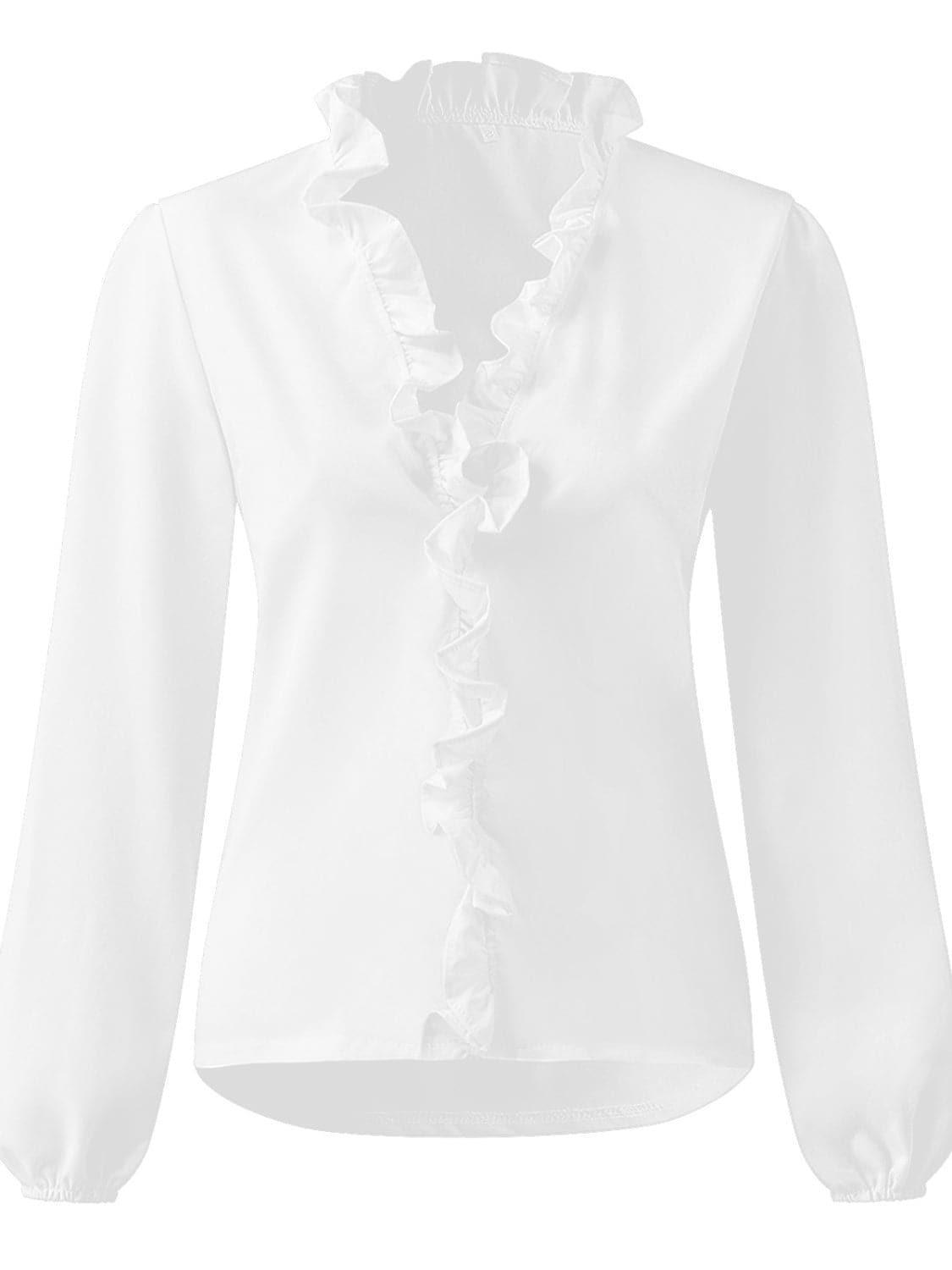 Andrea Full Size Ruffled V-Neck Long Sleeve Blouse