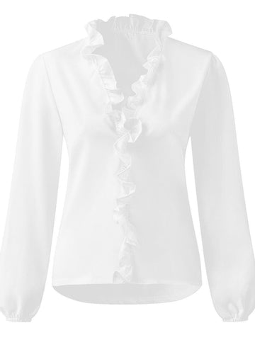 Andrea Full Size Ruffled V-Neck Long Sleeve Blouse