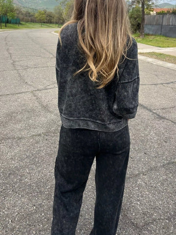 Full Size Washed Round Neck Top and Drawstring Pants Set Plus Size - SwagglyLife Home & Fashion