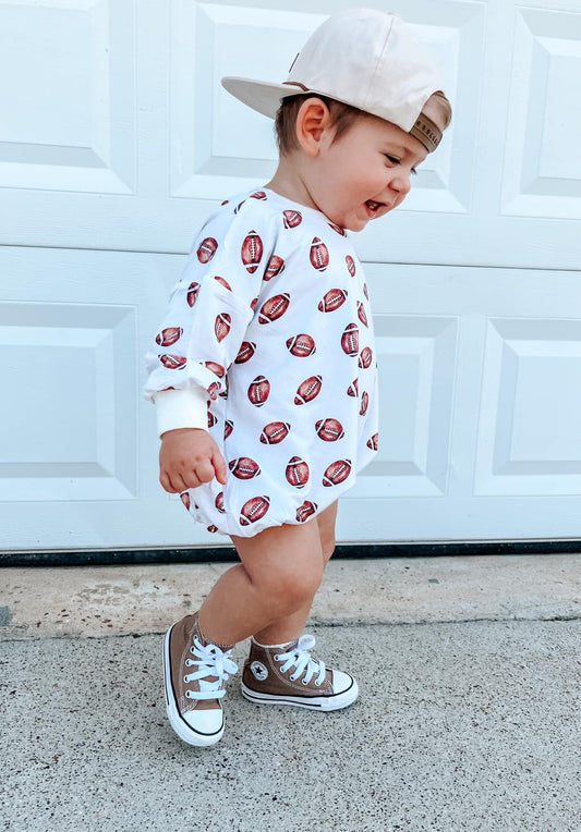 Football Print Bamboo Bubble Romper in - photo