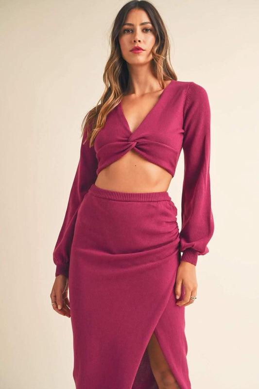 MABLE Front Twisted Knit Top and Midi Skirt Set in - Outfit Sets photo