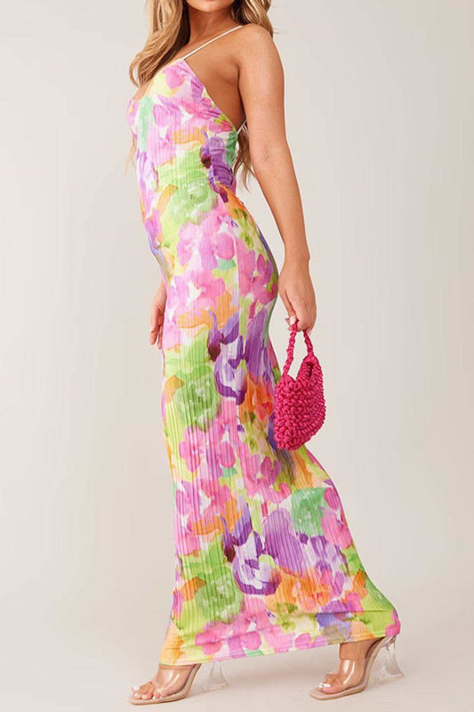Backless Printed Maxi Cami Dress in - photo