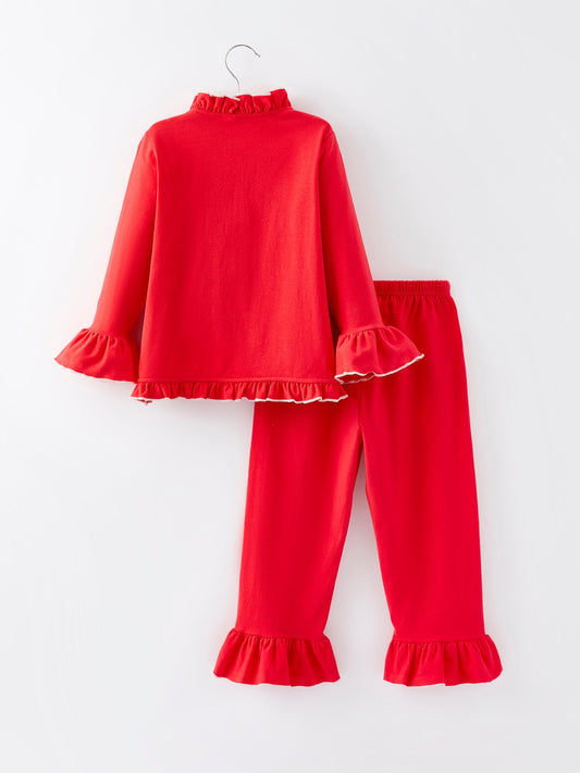 Christmas Red Girls Embroidered Pajamas -