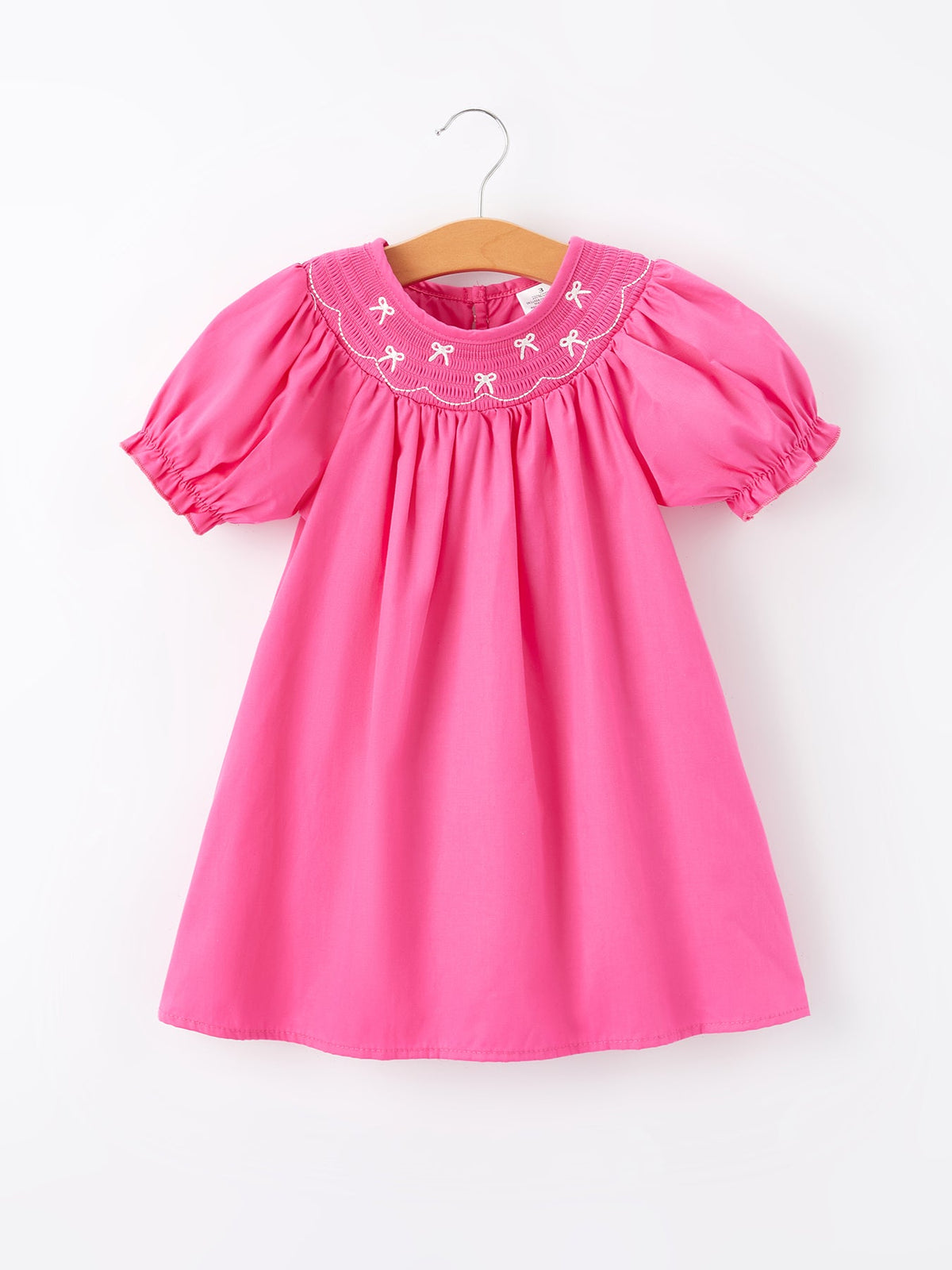 Girls Bow Smocking Embroidery Hot Pink Dress
