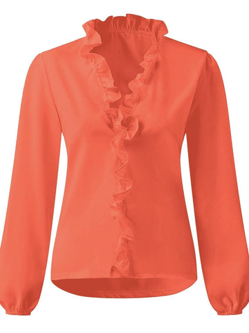 Andrea Full Size Ruffled V-Neck Long Sleeve Blouse