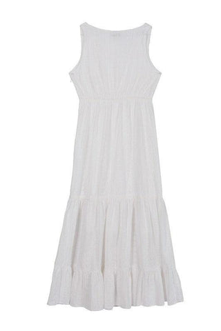 Lilou Embroidered White V Neckline Tiered Dress - SwagglyLife Home & Fashion