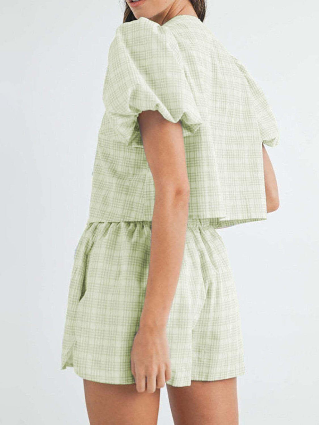 V-Neck Puff Sleeve Top and Shorts Set - SwagglyLife Home & Fashion