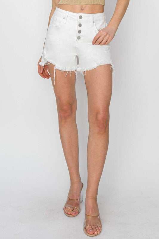 RISEN Button Fly Frayed Hem Denim Shorts in - photo