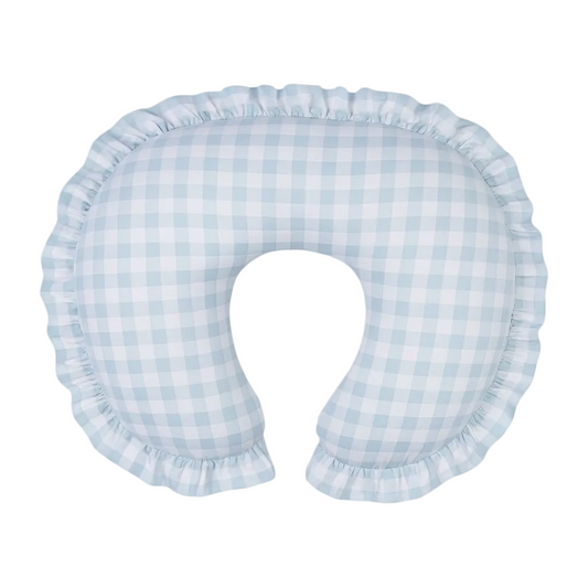 Light Blue Checkered Ruffle Nursing Pillow Cover in Original Cover Ruffle - photo