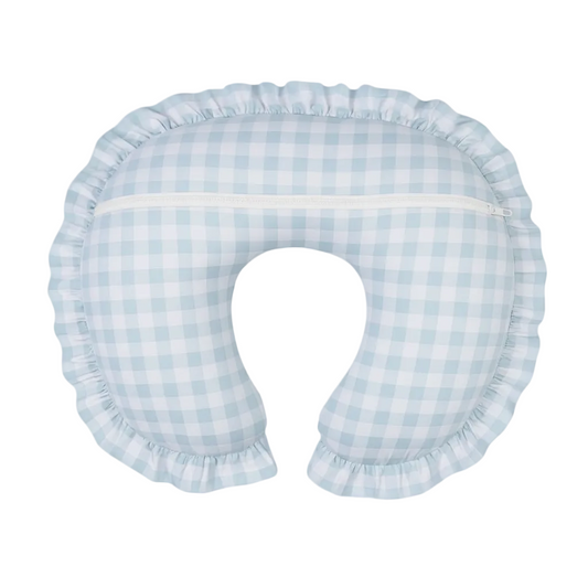 Light Blue Checkered Ruffle Nursing Pillow Cover in - photo