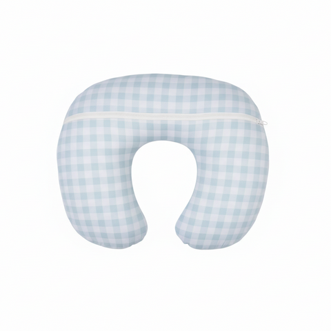 Light Blue Checkered Ruffle Nursing Pillow Cover