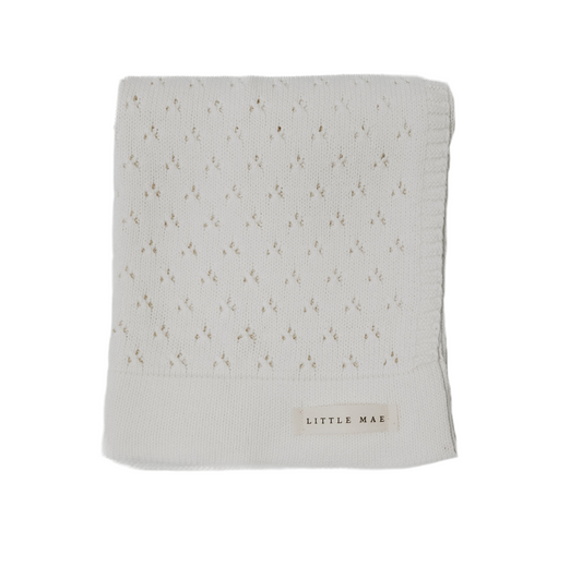Vanilla White Pointelle Knit Blanket in - photo