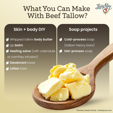 Lady May Tallow Bulk Grass-Fed Beef Tallow for Soap, Skincare & Candles | 2,8,16 lbs | Maker-Proven Quality in - Beef Tallow photo