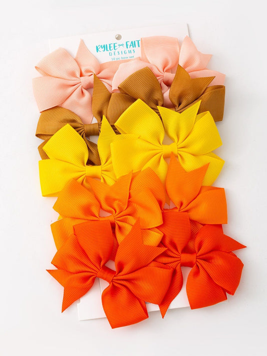 Girls Bow Hair Clip Set - Warm Fall Color Mix