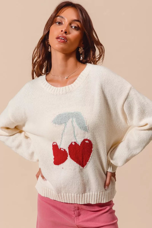 SO ME Heart Cherry Knitted Valentine Sweater Top in - photo