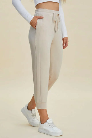 Basic Bae Full Size Air Scuba Drawstring High Waist Cropped Pants