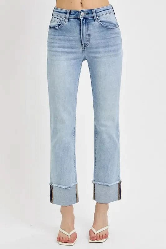 RISEN High Rise Straight Cuffed Relaxed Jeans in Light - photo