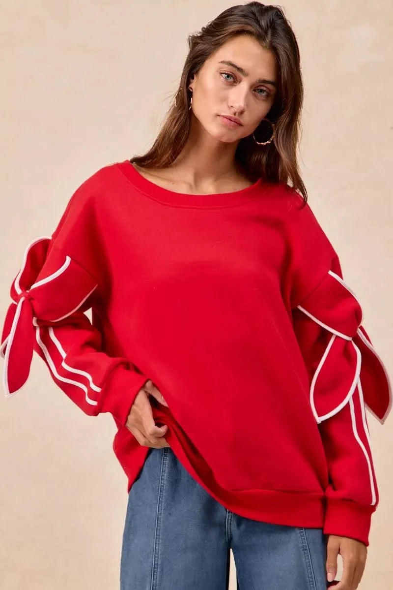 BiBi Bow Detail Sleeves Fleece Sweatshirt in - photo