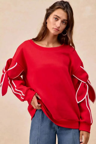BiBi Bow Detail Sleeves Fleece Sweatshirt in - photo